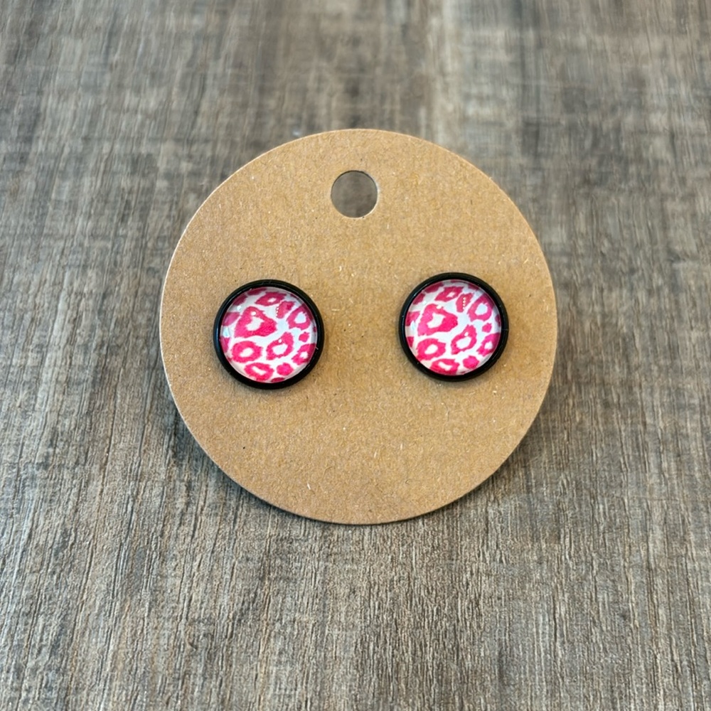 Homemade Earrings - 12mm diameter circle - post style - animal print